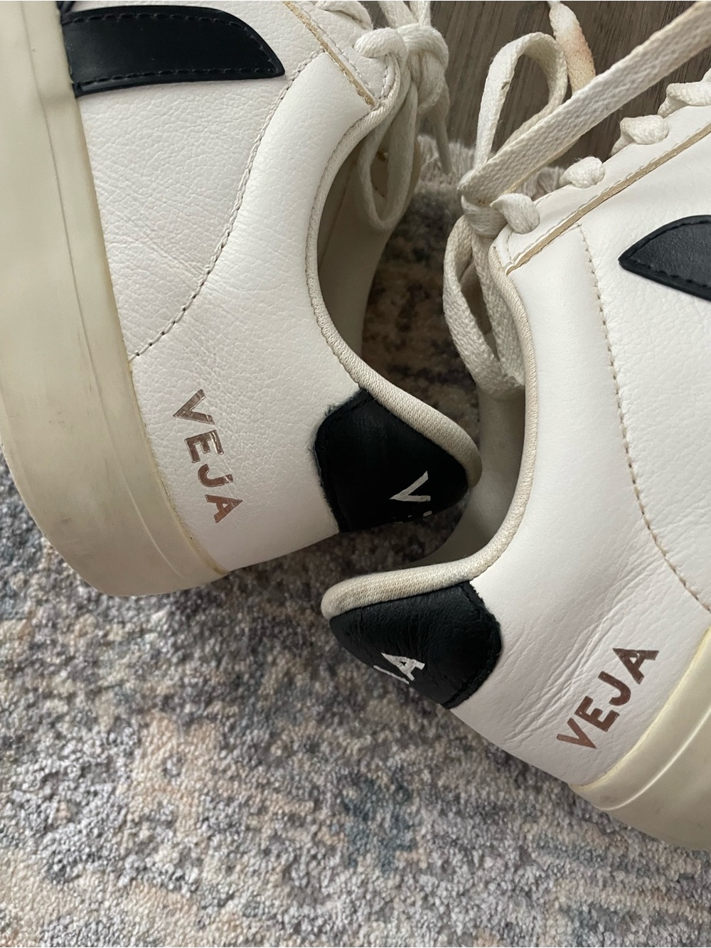 Veja Leather Low-Top Sneaker in White and Black - Picture 6 of 12
